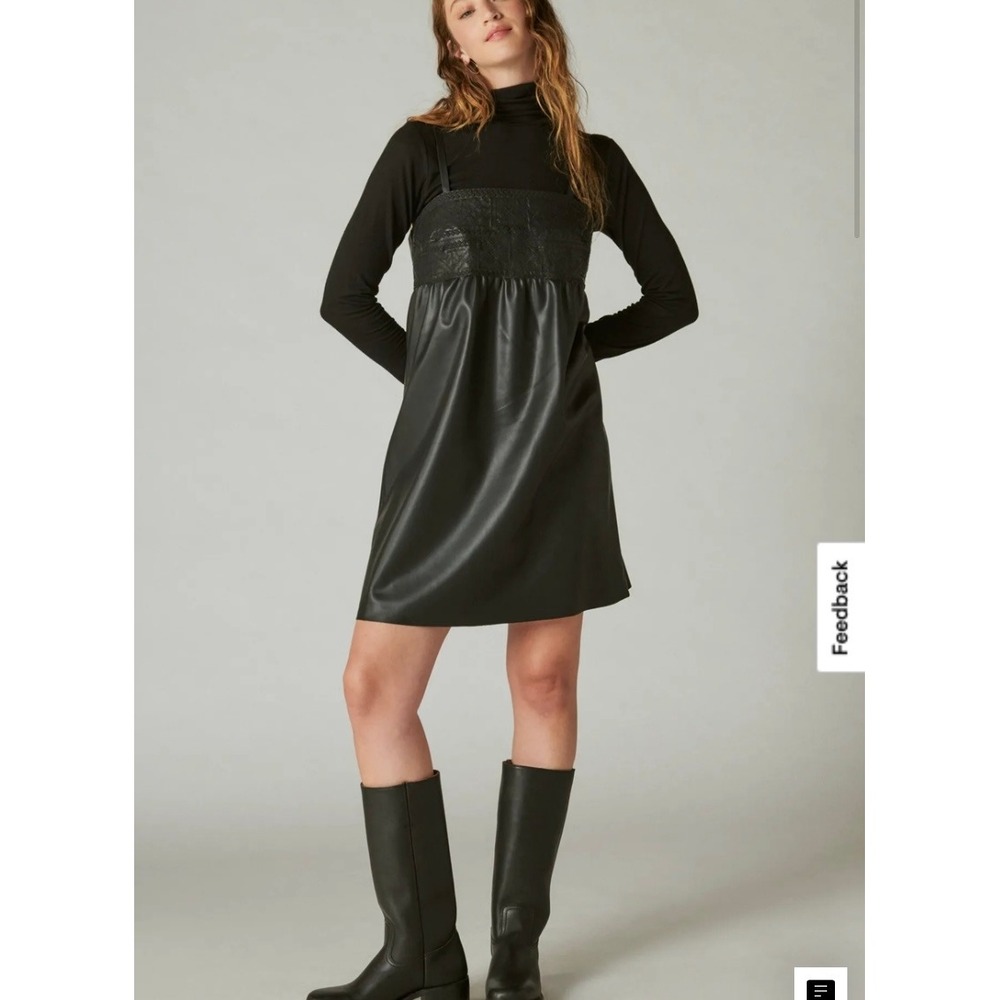 Lucky Brand Vegan Leather Mini Dress in Caviar Black‎ Womens Medium
